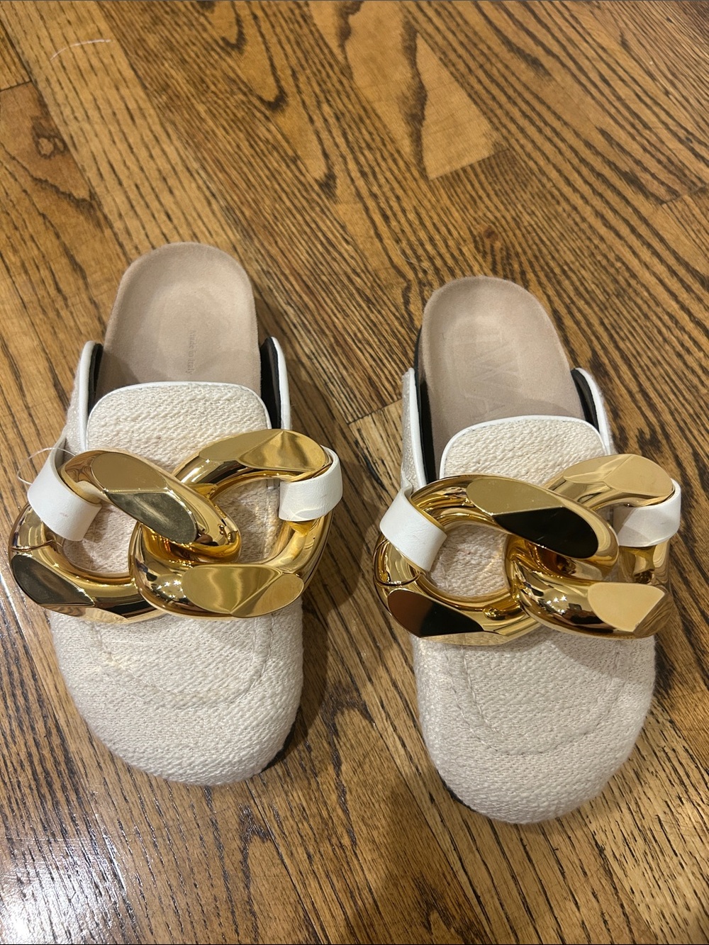 New JW Anderson Link Chain Boucle Mule Beige Loafers ANW35004H